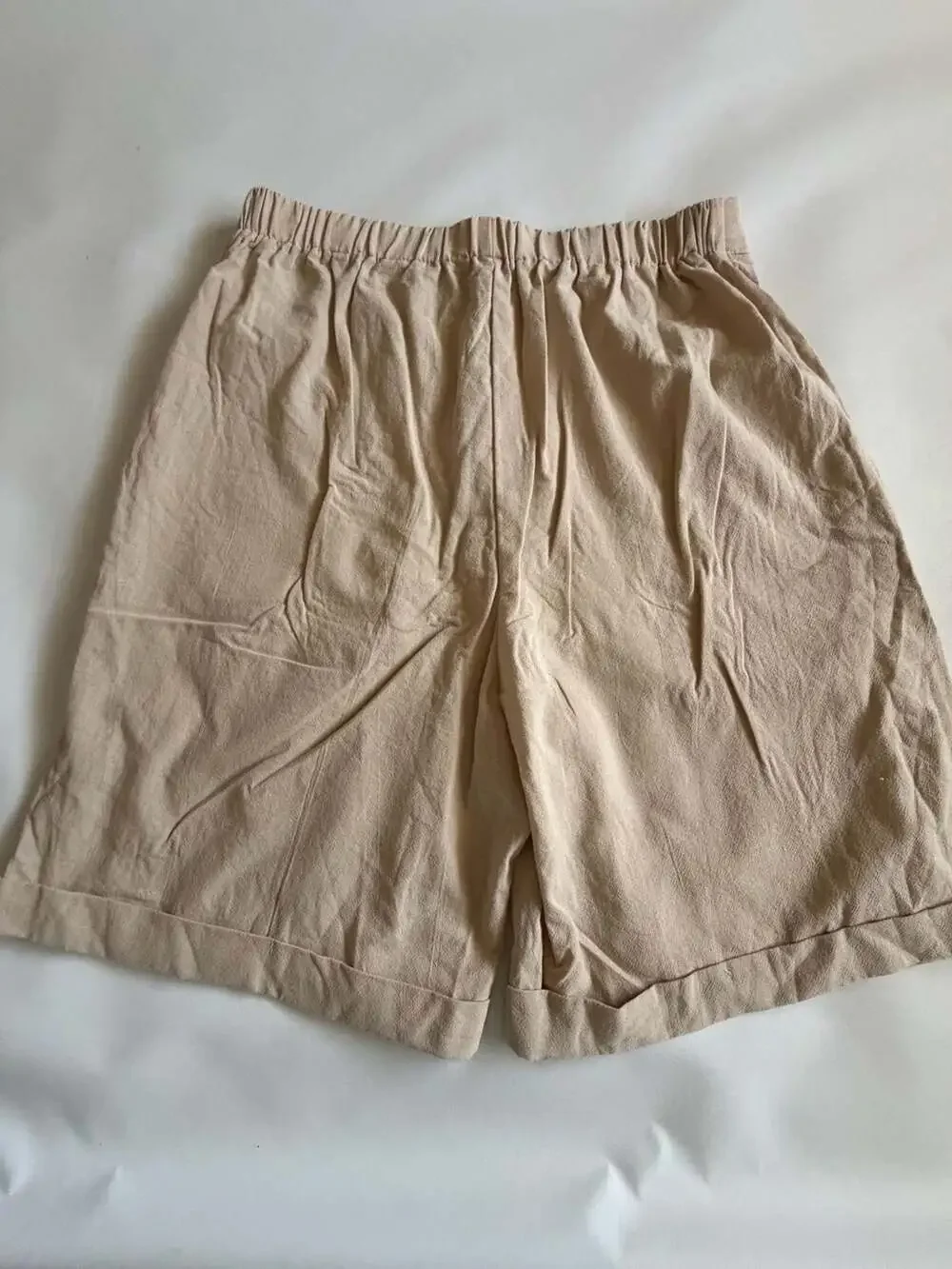 SHEIN Beige Linen Shorts Womens Large High Waist Pocket Boho Y2K